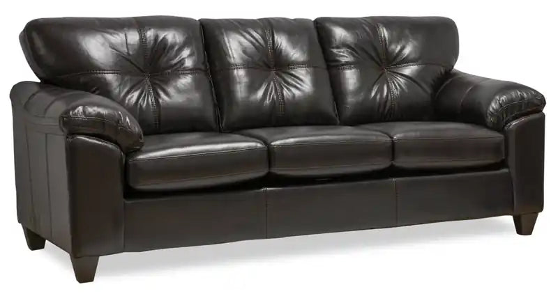 Fabriqué au Canada Canapé 86 po en tissu aspect cuir avec coussin de siège amovible et capitonnage – Noir Mûre