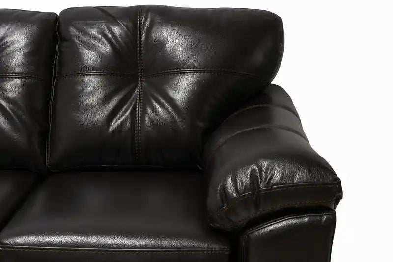 Fabriqué au Canada Canapé 86 po en tissu aspect cuir avec coussin de siège amovible et capitonnage – Noir Mûre