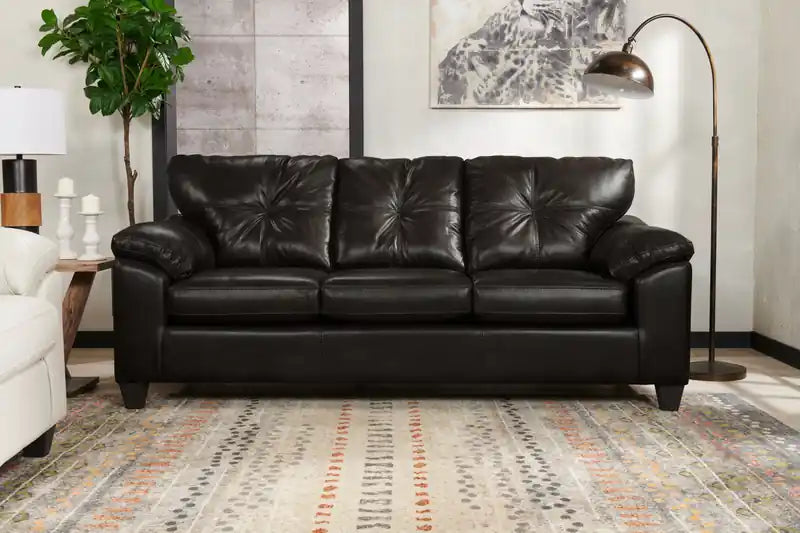 Fabriqué au Canada Canapé 86 po en tissu aspect cuir avec coussin de siège amovible et capitonnage – Noir Mûre