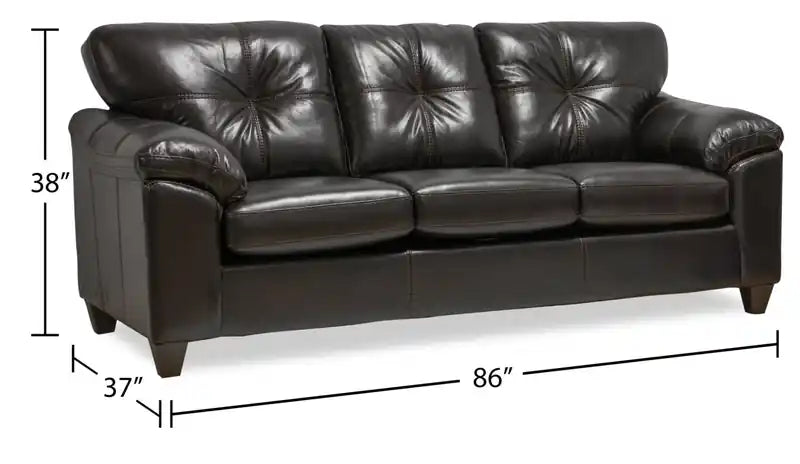 Fabriqué au Canada Canapé 86 po en tissu aspect cuir avec coussin de siège amovible et capitonnage – Noir Mûre