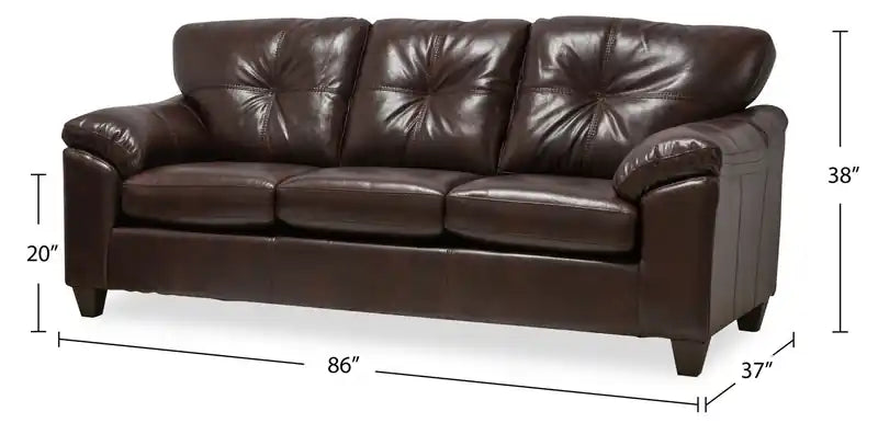 Fabriqué au Canada Canapé 86 po en tissu aspect cuir avec coussin de siège amovible et capitonnage – Noir Mûre
