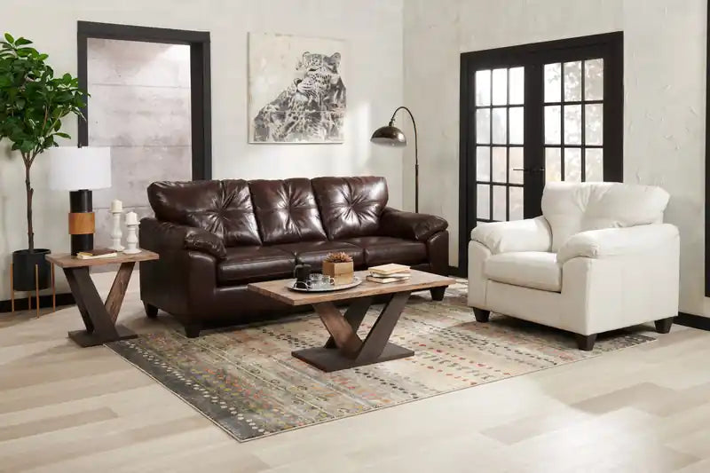 Fabriqué au Canada Canapé 86 po en tissu aspect cuir avec coussin de siège amovible et capitonnage – Noir Mûre