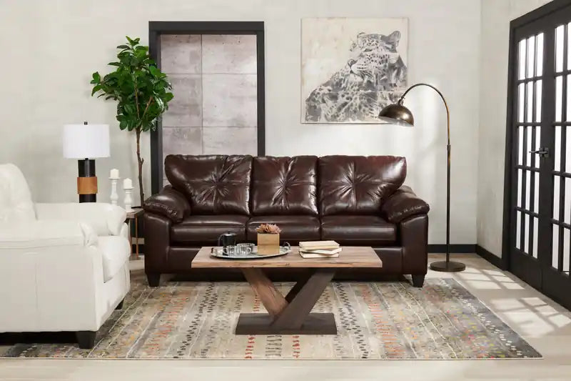 Fabriqué au Canada Canapé 86 po en tissu aspect cuir avec coussin de siège amovible et capitonnage – Noir Mûre