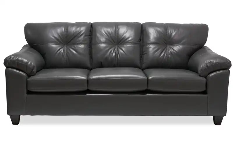 Fabriqué au Canada Canapé 86 po en tissu aspect cuir avec coussin de siège amovible et capitonnage – Noir Mûre