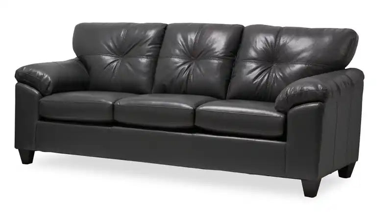 Fabriqué au Canada Canapé 86 po en tissu aspect cuir avec coussin de siège amovible et capitonnage – Noir Mûre