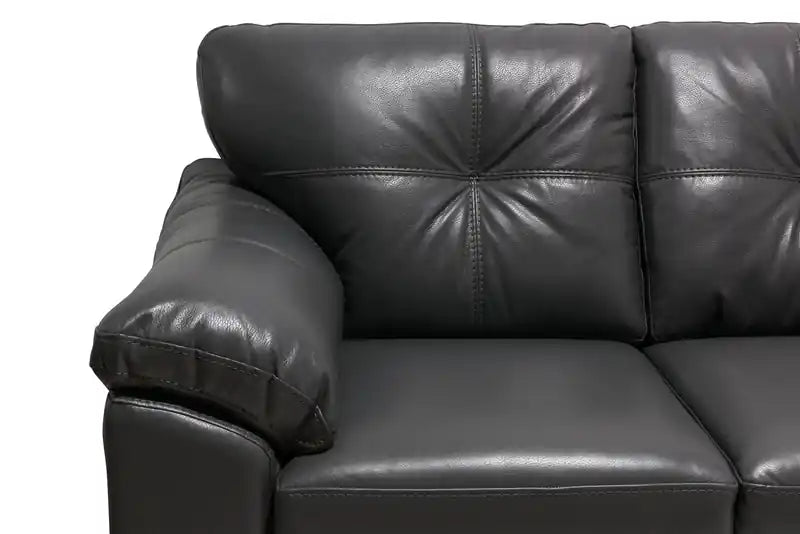 Fabriqué au Canada Canapé 86 po en tissu aspect cuir avec coussin de siège amovible et capitonnage – Noir Mûre