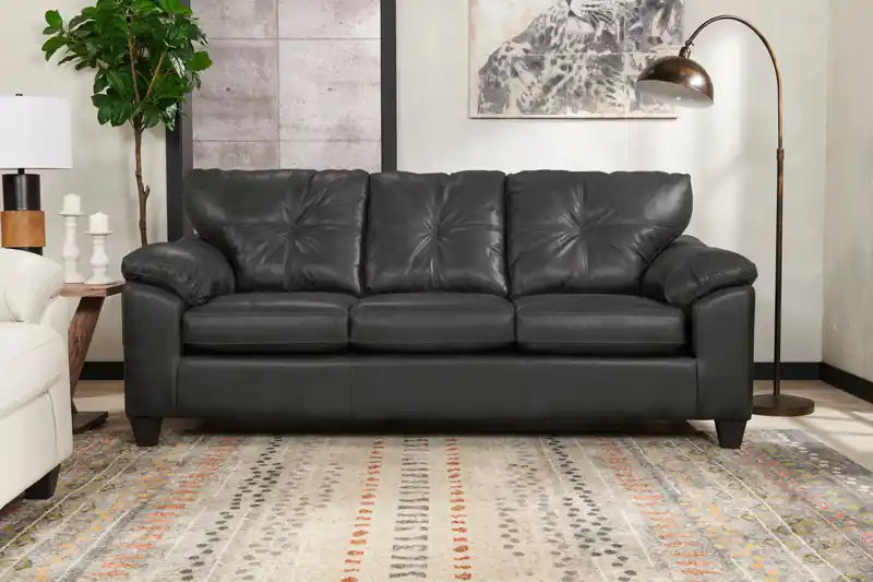 Fabriqué au Canada Canapé 86 po en tissu aspect cuir avec coussin de siège amovible et capitonnage – Noir Mûre