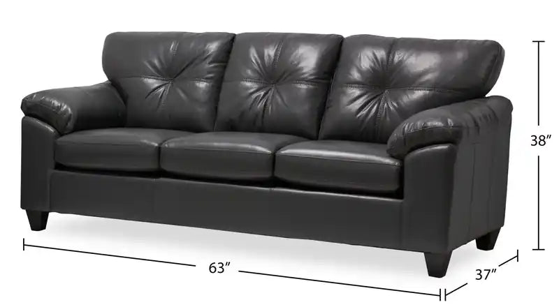 Fabriqué au Canada Canapé 86 po en tissu aspect cuir avec coussin de siège amovible et capitonnage – Noir Mûre