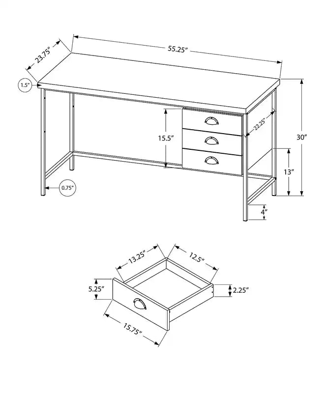 55.25 Reclaimed Wood Look Office Desk with 3-Drawers