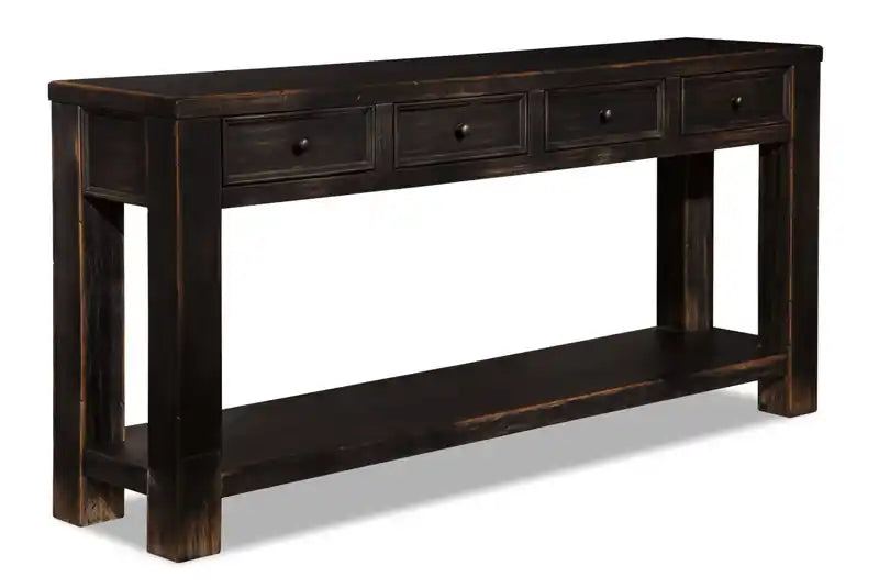 Breda 64.12 Rustic Sofa Table with Storage and Shelf - Vintage Black Wood