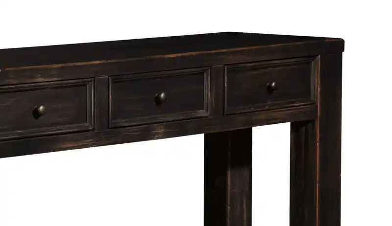 64.12 Table de canapé rustique avec rangement et étagère - Bois noir vintage