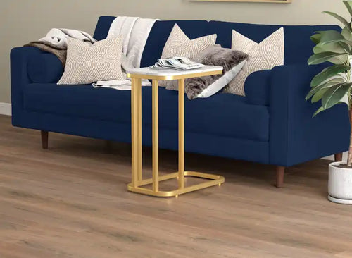 19 C-Shaped End Table - Marble Look With Gold Metal