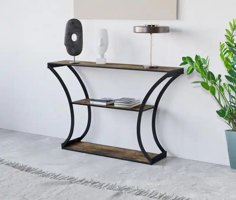 Console Premium Avec Étagère De Rangement - Effet Bois Recyclé et Métal Noir