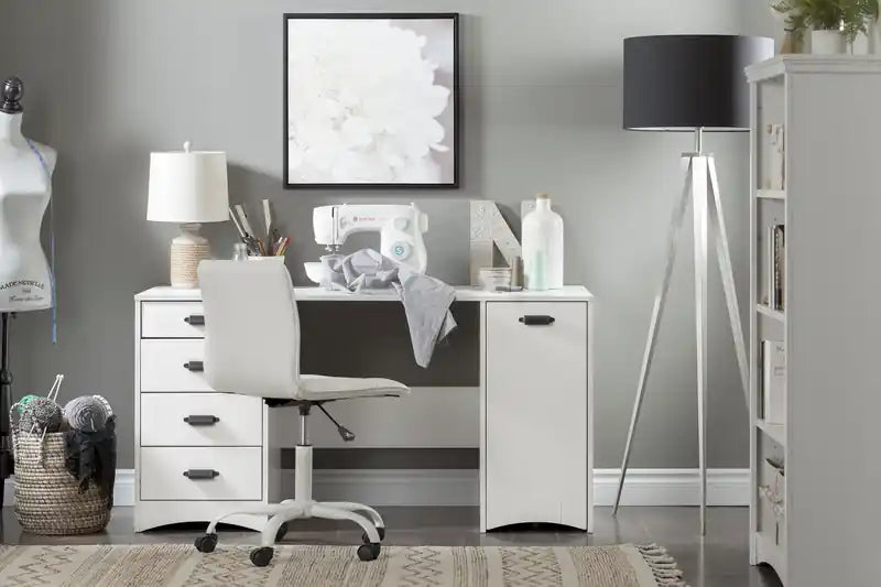 Table de couture et de rangement pour travaux manuels - Blanc pur