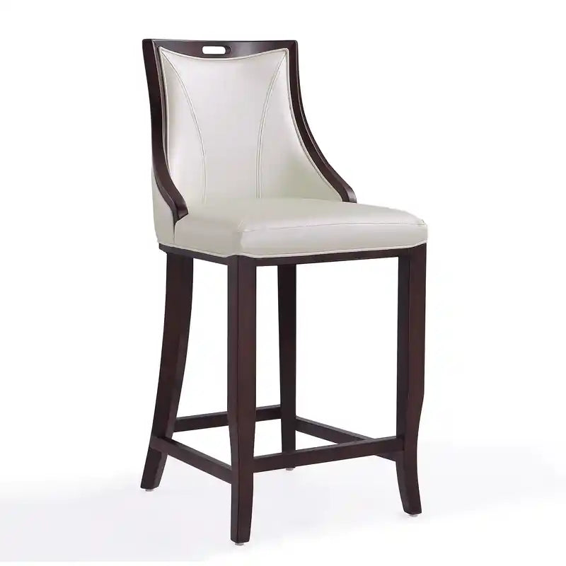Manhattan Comfort Emperor 41 Beech Wood Barstool - Pearl White & Walnut