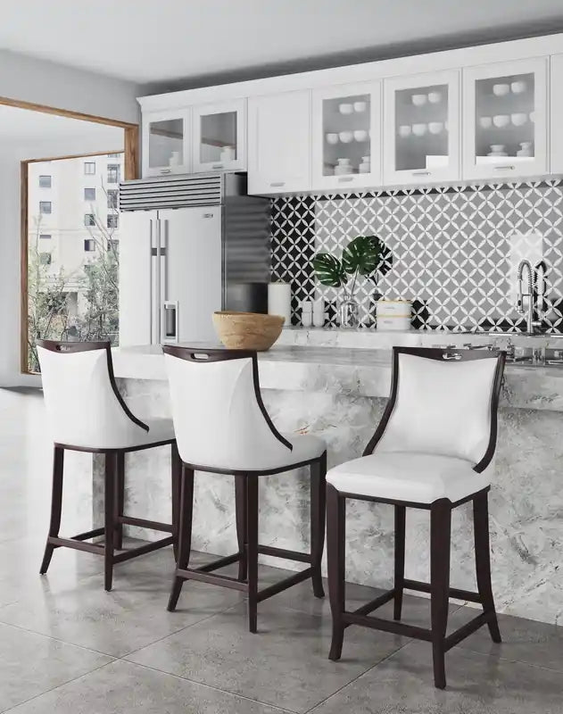 Tabouret de bar 41 Beech Wood - Blanc perle et noyer