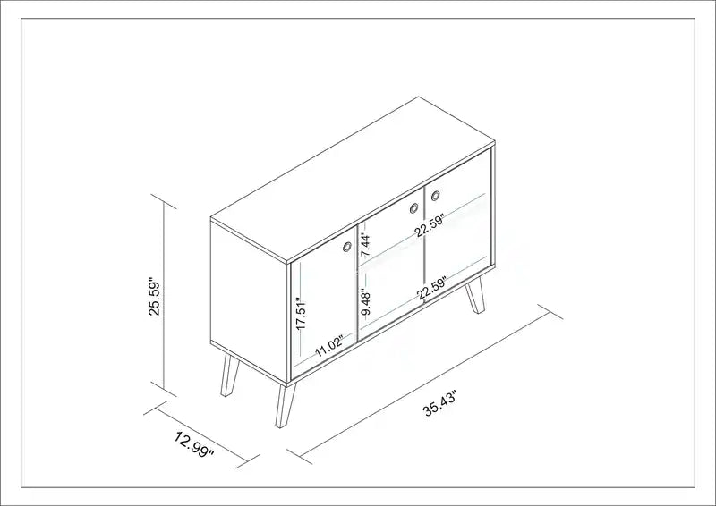 Buffet 2.0 Mid-Century Modern avec 3 étagères, 89,9 cm