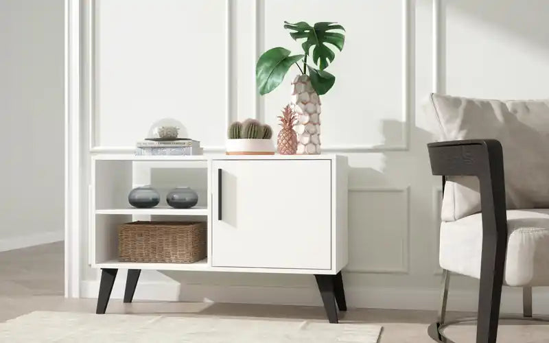 Meuble TV Mid-Century Modern de 90 cm avec 3 étagères