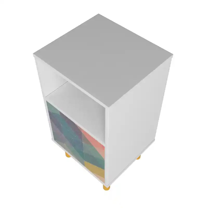 Table de chevet rétro Mid-Century Modern avec 2 étagères - Blanc et multicolore