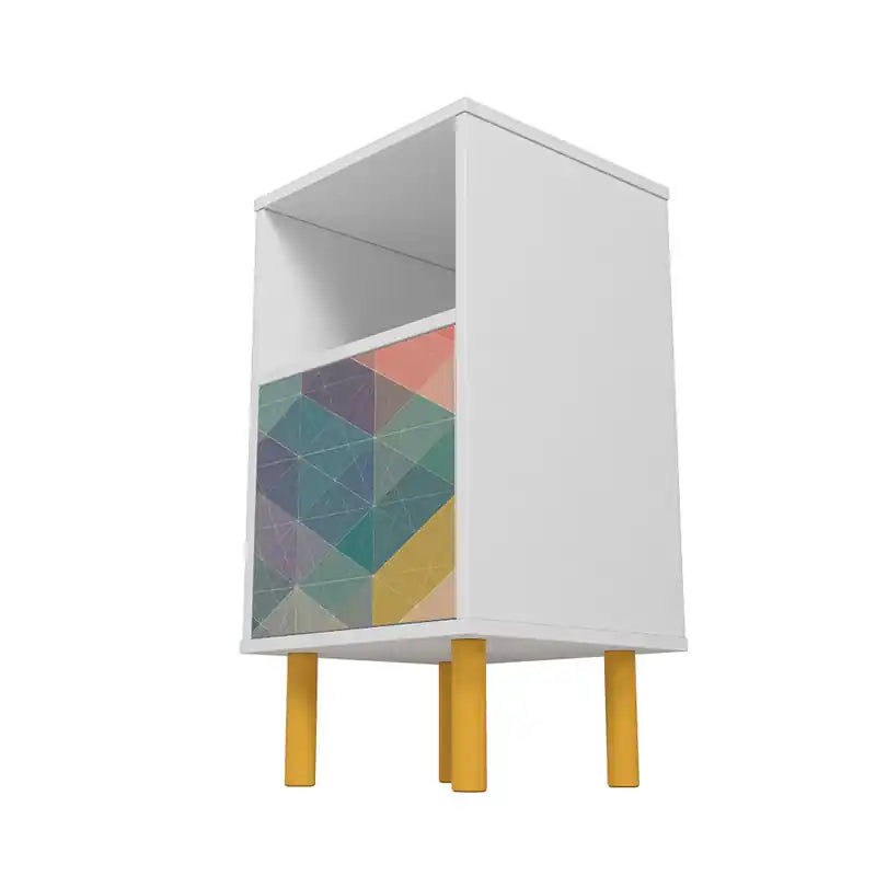Table de chevet rétro Mid-Century Modern avec 2 étagères - Blanc et multicolore