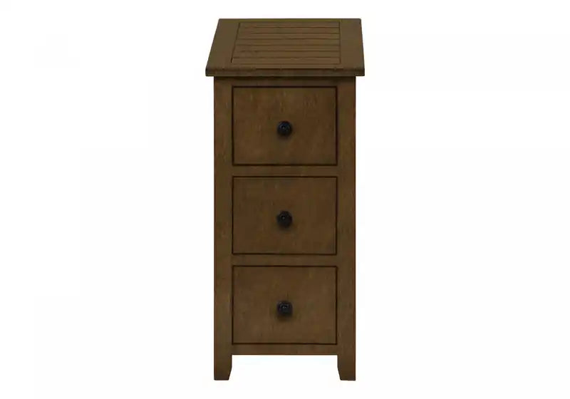 Table d'appoint/de chevet étroite avec tiroir de rangement, finition placage marron, style transitionnel