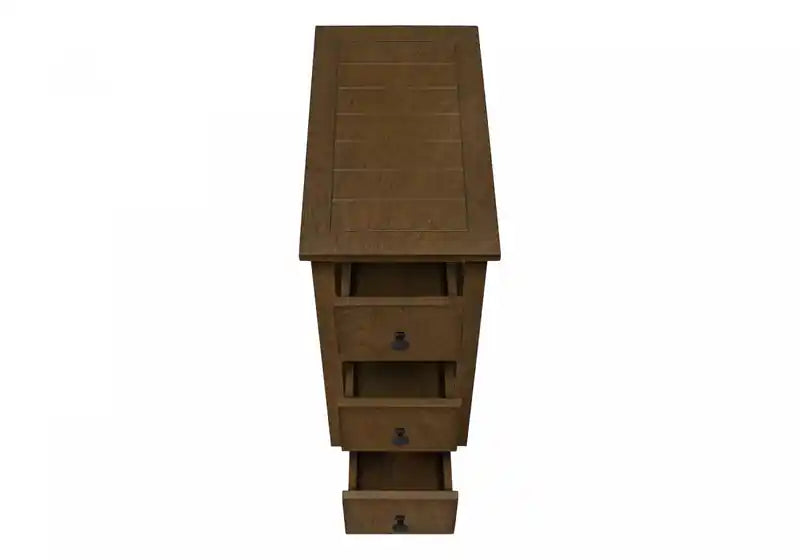 Table d'appoint/de chevet étroite avec tiroir de rangement, finition placage marron, style transitionnel