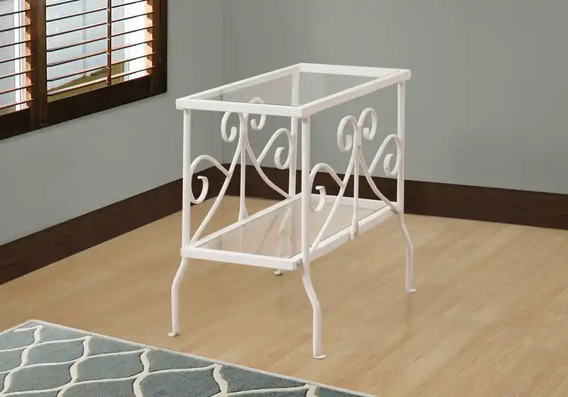 Table d'appoint en métal blanc et verre trempé
