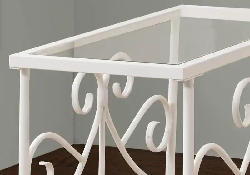 Table d'appoint en métal blanc et verre trempé