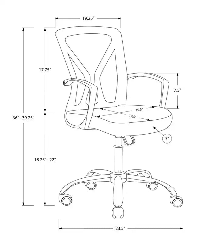 Fauteuil de bureau 23,5" avec dossier en maille - Gris/Noir