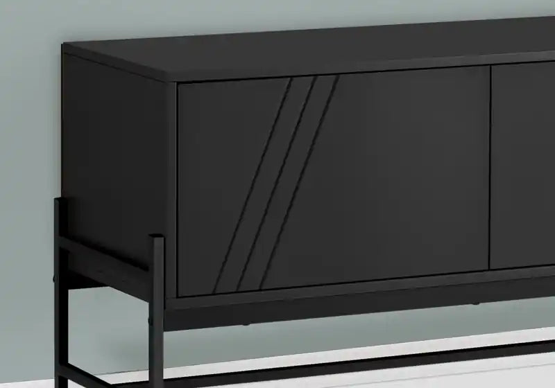 Meuble TV moderne de 150 cm avec rangement et gestion des câbles pour téléviseurs jusqu'à 65 pouces - Noir