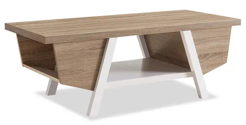 Malik 47.25 Modern Coffee Table with Storage and Shelf - White and Light Brown