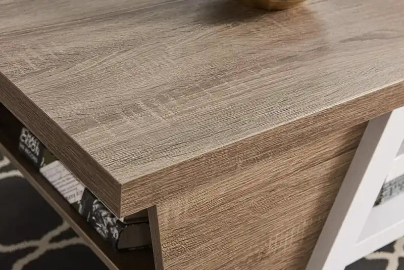 47,25 Table basse moderne avec rangements et étagère - Blanc et marron clair
