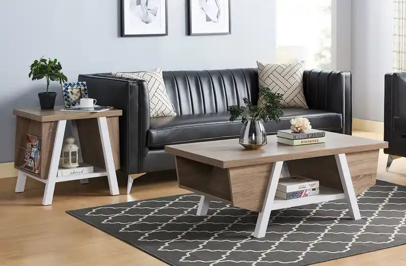 47,25 Table basse moderne avec rangements et étagère - Blanc et marron clair