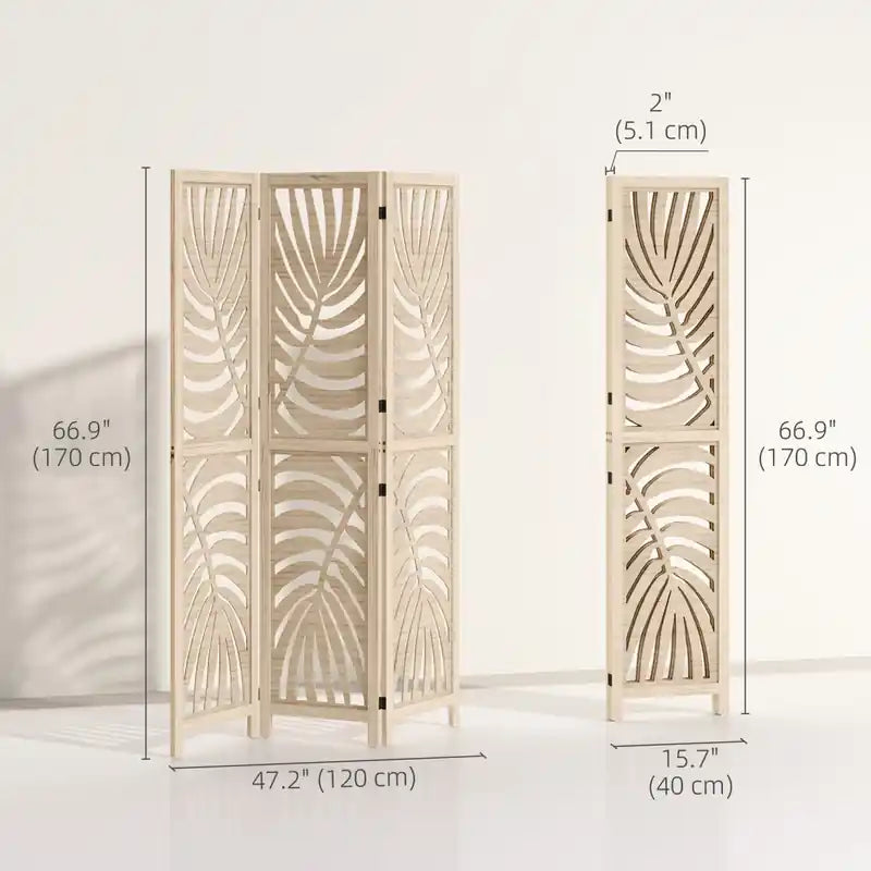 Séparateur de pièce à 3 panneaux, Écrans d'intimité détachables, Bois naturel