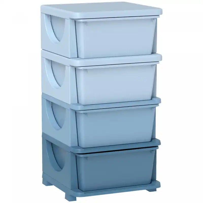 Qaba Kids Toy Storage Organizer With 4 Plastic Bins, 4 Tier Drawer Chest Utility For Kids Bedroom Nursery Kindergarten Living Room For Boys Girls Toddlers