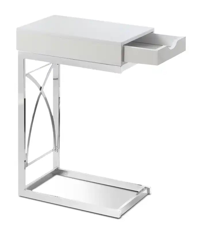 Turin 16 C-Shaped Chairside Table with Drawer - Glossy White