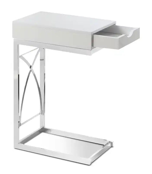 Turin 16 C-Shaped Chairside Table with Drawer - Glossy White