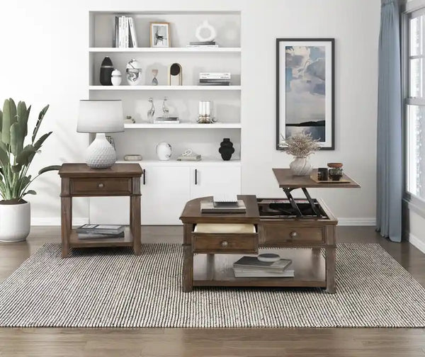 38 Traditional Lift Top Coffee Table with Storage and Casters - Brown Elm