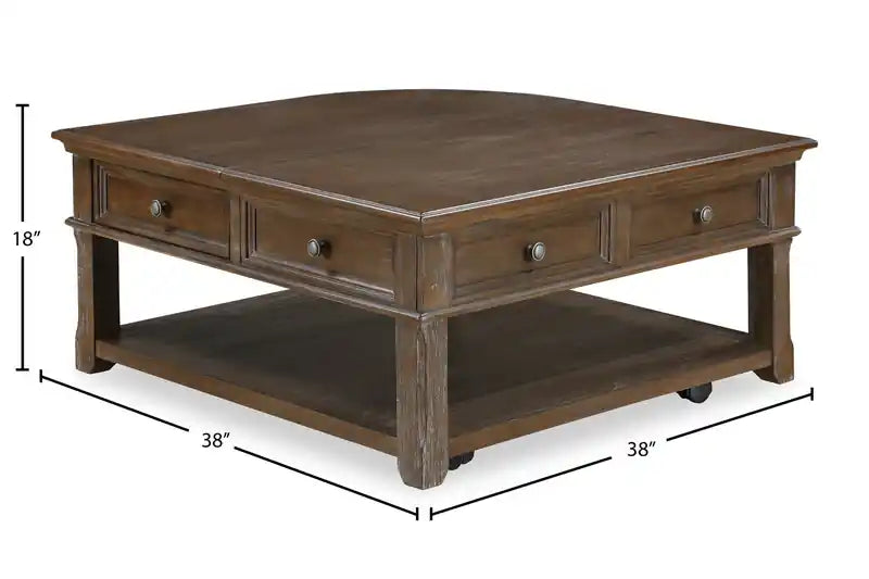 Table basse traditionnelle à dessus relevable avec rangement et roulettes - Orme brun 38