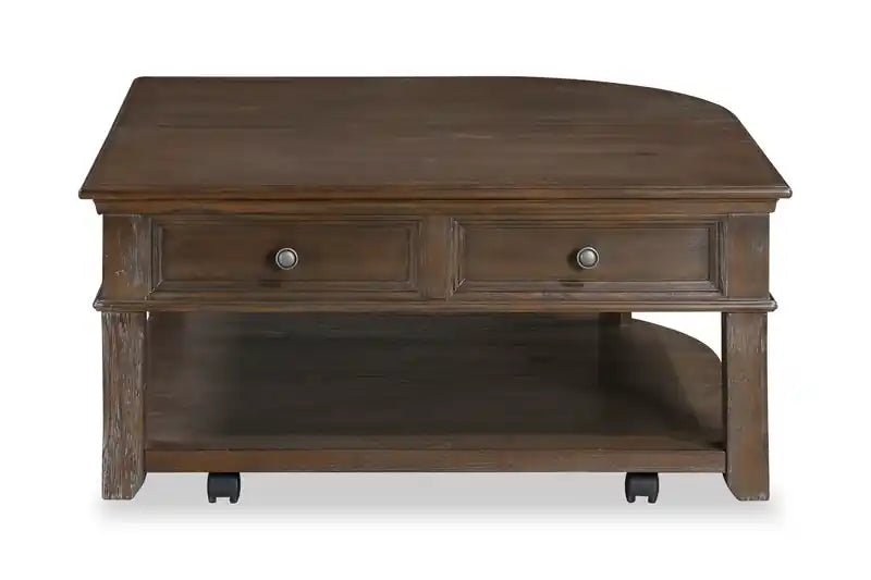 Table basse traditionnelle à dessus relevable avec rangement et roulettes - Orme brun 38