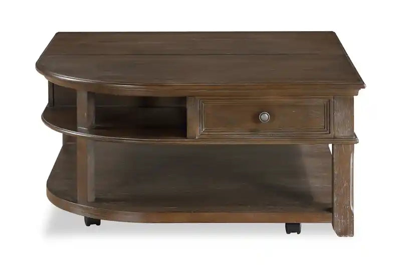Table basse traditionnelle à dessus relevable avec rangement et roulettes - Orme brun 38