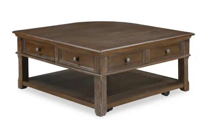 Table basse traditionnelle à dessus relevable avec rangement et roulettes - Orme brun 38