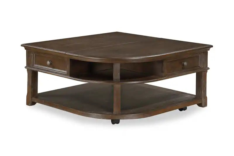 Table basse traditionnelle à dessus relevable avec rangement et roulettes - Orme brun 38