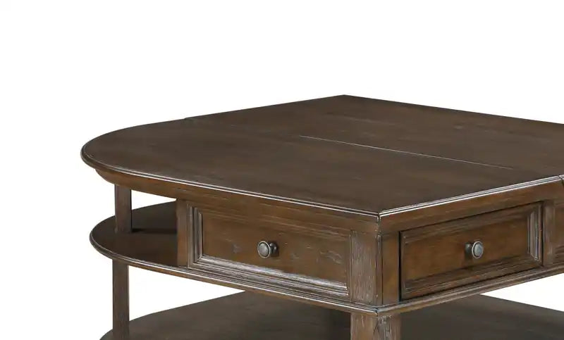 Table basse traditionnelle à dessus relevable avec rangement et roulettes - Orme brun 38