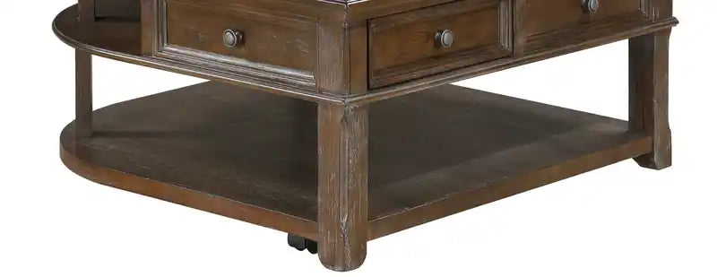 Table basse traditionnelle à dessus relevable avec rangement et roulettes - Orme brun 38