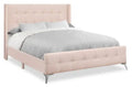 Zara Upholstered Bed in Pink Linen-Look Fabric - Button Tufted
